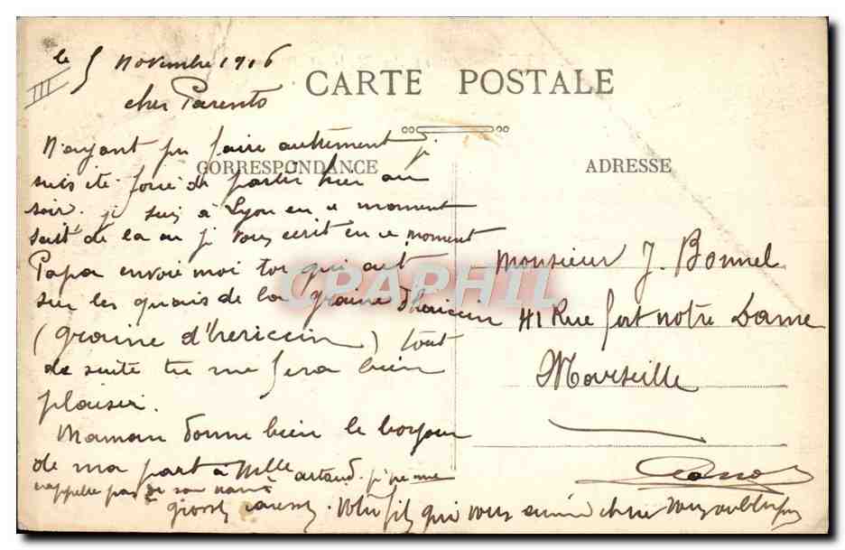 CPA Tramway Train Lyon Cours du Midi et place Carnot  — Verso