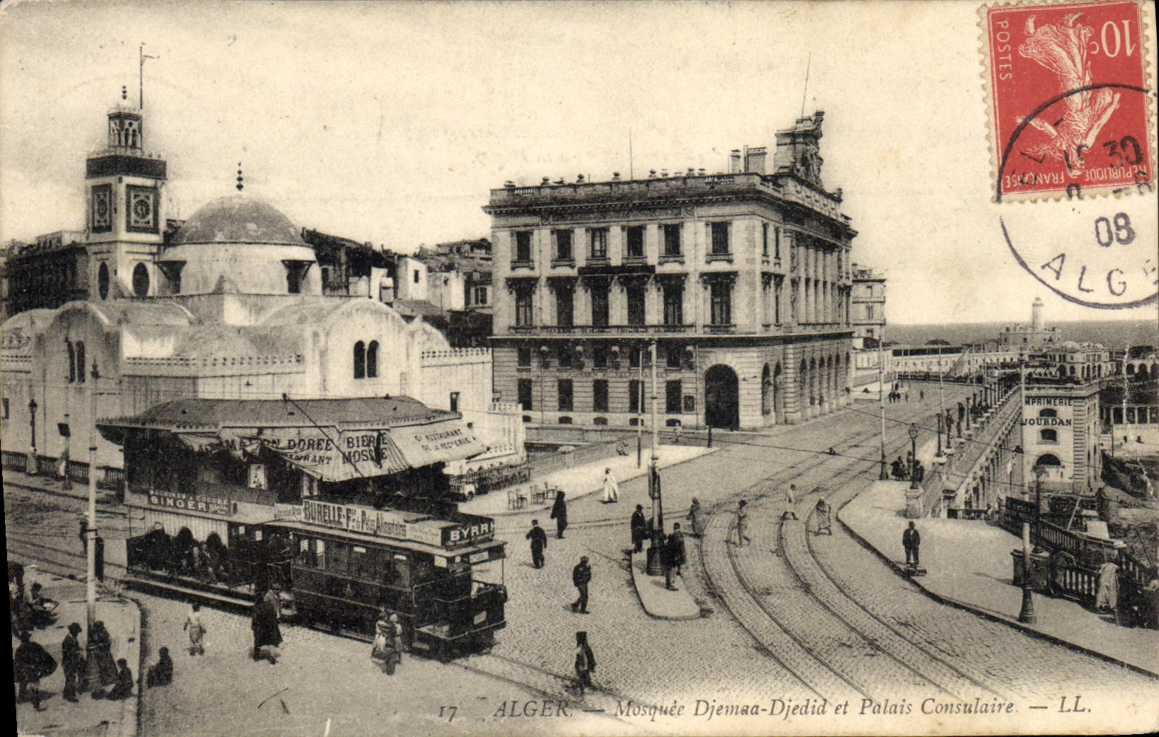CPA Tramway Train Alger Mosquee Djemaa Djedid et palais consulaire Algerie 