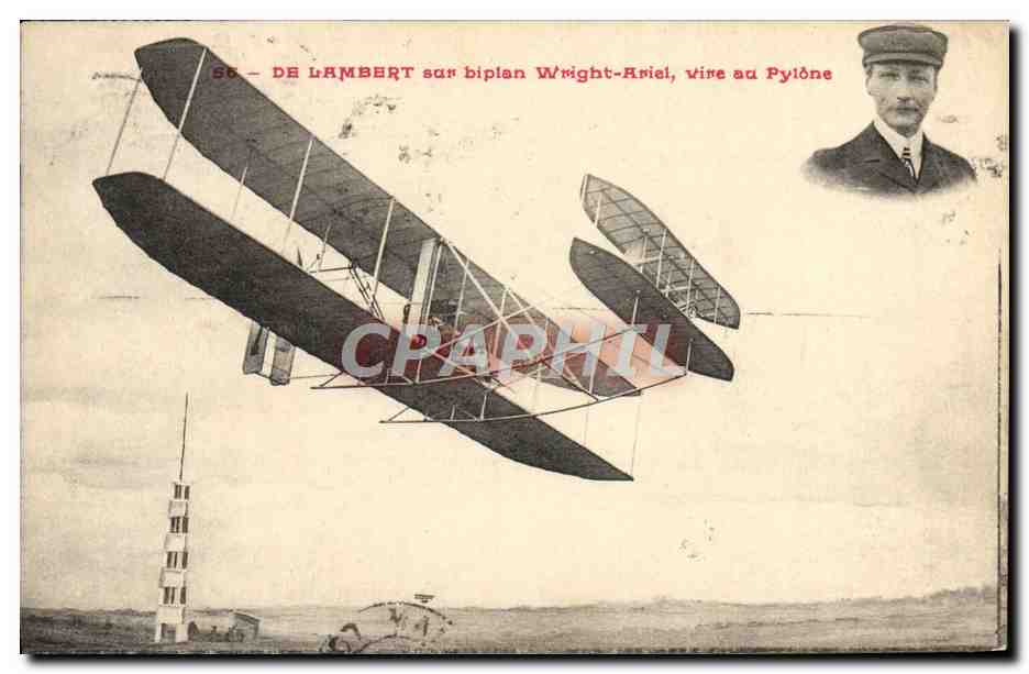 CPA Avion Aviation De lambert sur biplan Wright Ariel vire au pylone 