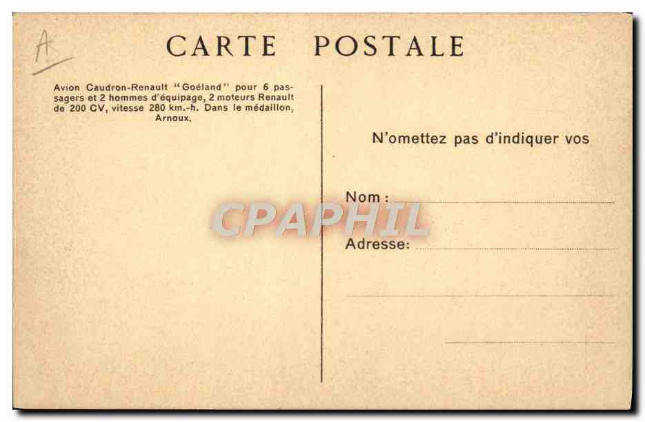 Avion Caudron-Renault "Goéland" — pour 6 passagers et 2 hommes d'équipage — Photo Caudron — Reverso