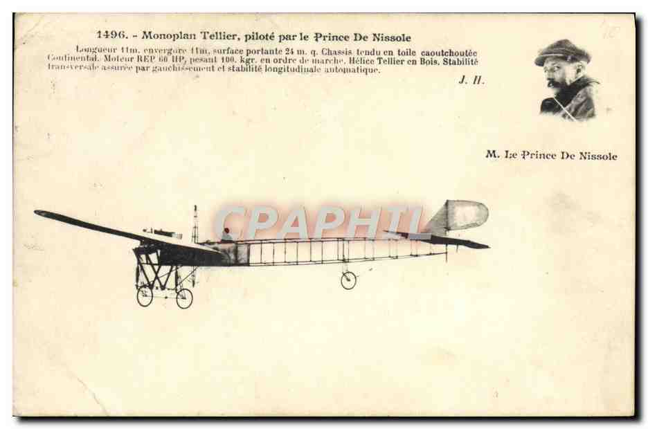 CPA Avion Aviation Monoplan Tellier pilote par le prince de Nissole 