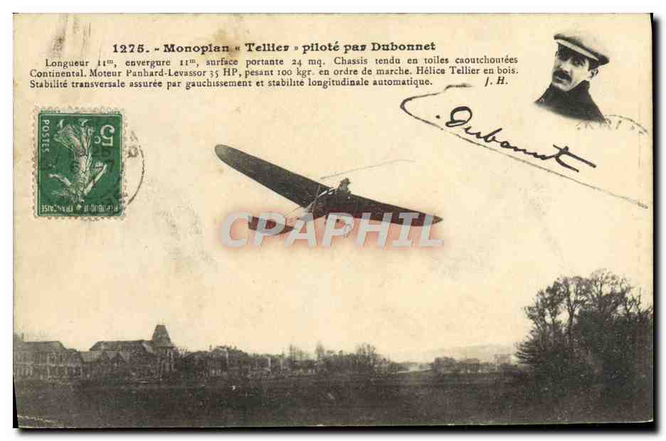 CPA Avion Aviation Monoplan Tellier pilote par Dubonnet 