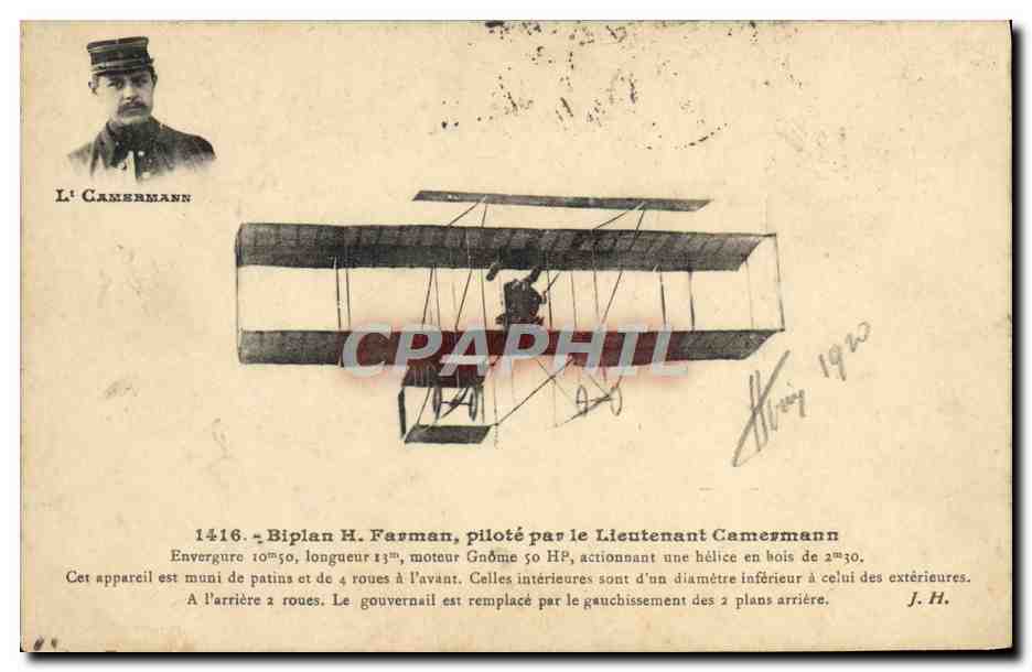 CPA Avion Aviation Biplan H Farman pilote par lieutenant Camermann 