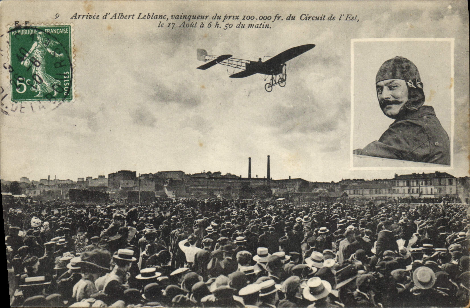 CPA Avion Aviation Arrivee d'Albert leblanc vainqueur du prix de 100 000 fr du circuit de l'Est 