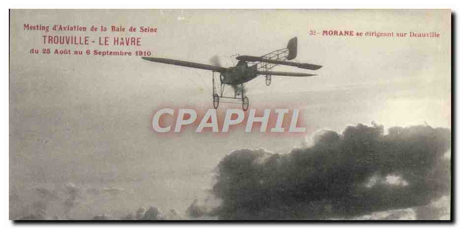 CPA Avion Aviation Meeting d'aviation de la baie de Seine Trouville Le Havre morane se dirigeant sur Deauville 