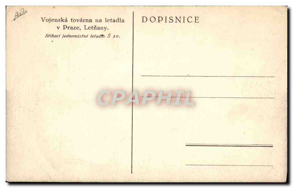 CPA Avion Aviation Vojenska tovarna na letadia v praz Lenany — Verso