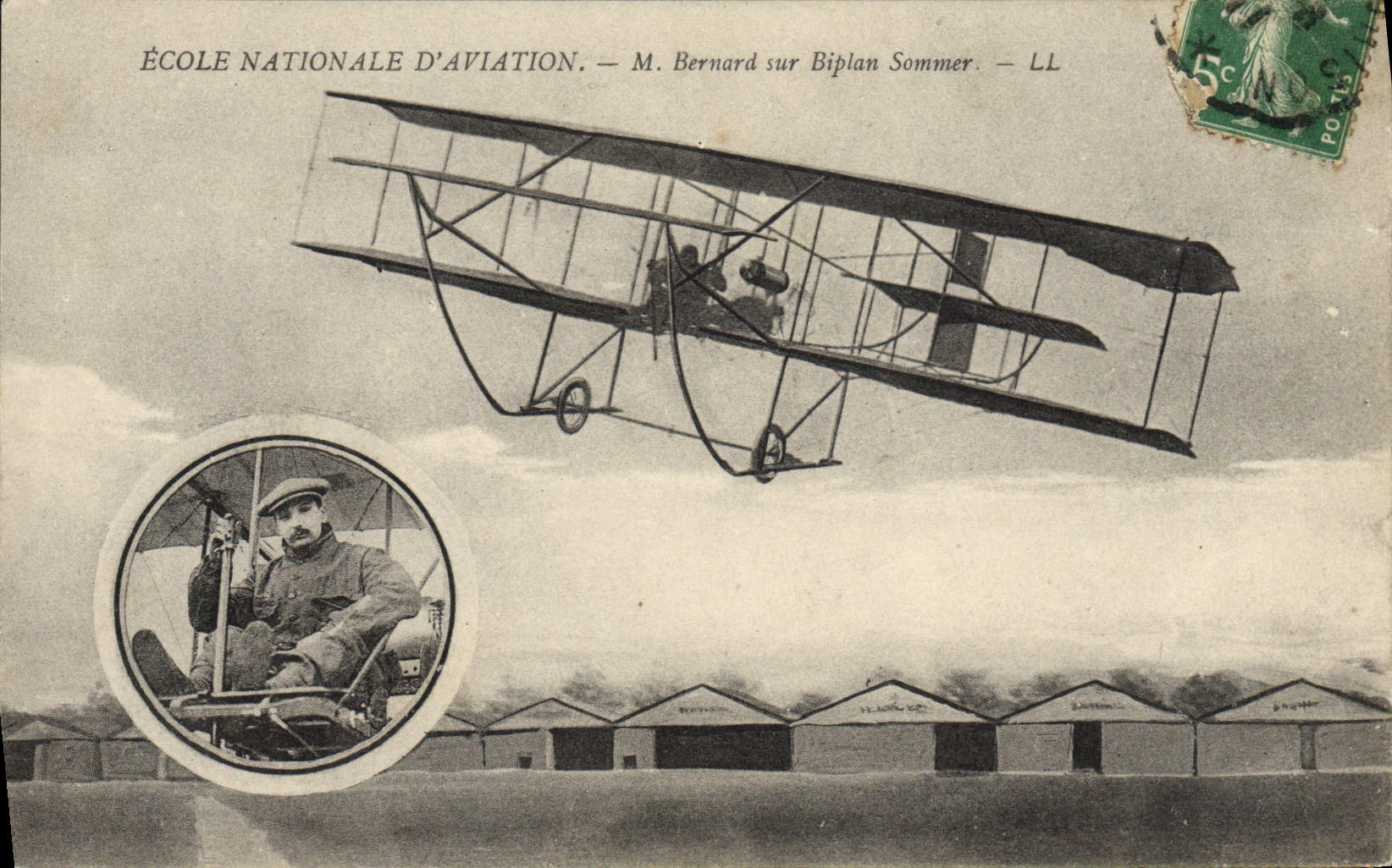 National Aviation School — Herr Bernard auf Sommer-Doppeldecker — LL