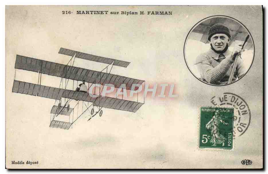 CPA Avion Aviation Martinet sur biplan H Farman 
