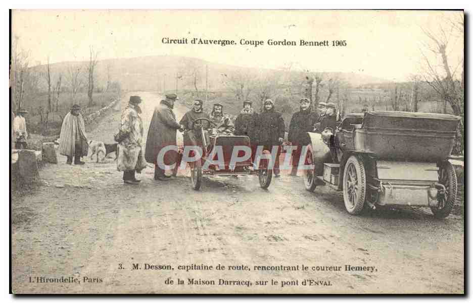 CPA Automobile CPA Automobile Coupe Gordon Bennett 5 juillet 1905 Circuit d'Auvergne Desson capitaine de route Hemery