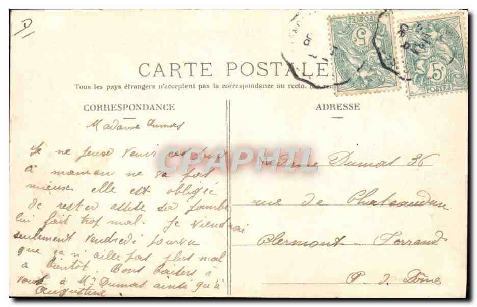CPA Automobile CPA Automobile Coupe Gordon Bennett 5 juillet 1905 Circuit d'Auvergne Desson capitaine de route Hemery — Verso