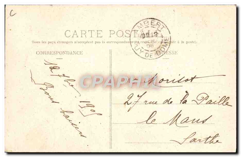 CPA Automobile CPA Automobile Coupe Gordon Bennett 5 juillet 1905 Circuit d'Auvergne Tournant du gendarme — Verso
