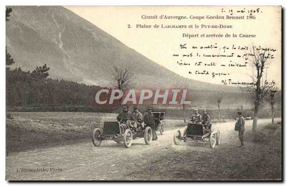 CPA Automobile CPA Automobile Coupe Gordon Bennett 5 juillet 1905 Circuit d'Auvergne Plaine de Laschamps et le Puy de Do