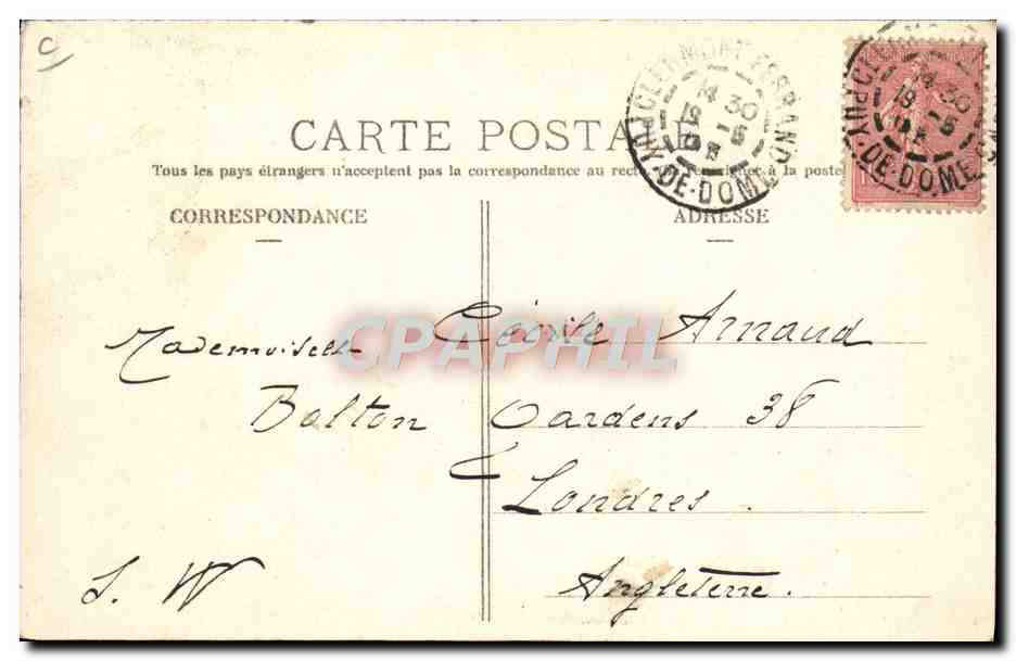CPA Automobile CPA Automobile Coupe Gordon Bennett 5 juillet 1905 Circuit d'Auvergne Plaine de Laschamps et le Puy de Do — Verso