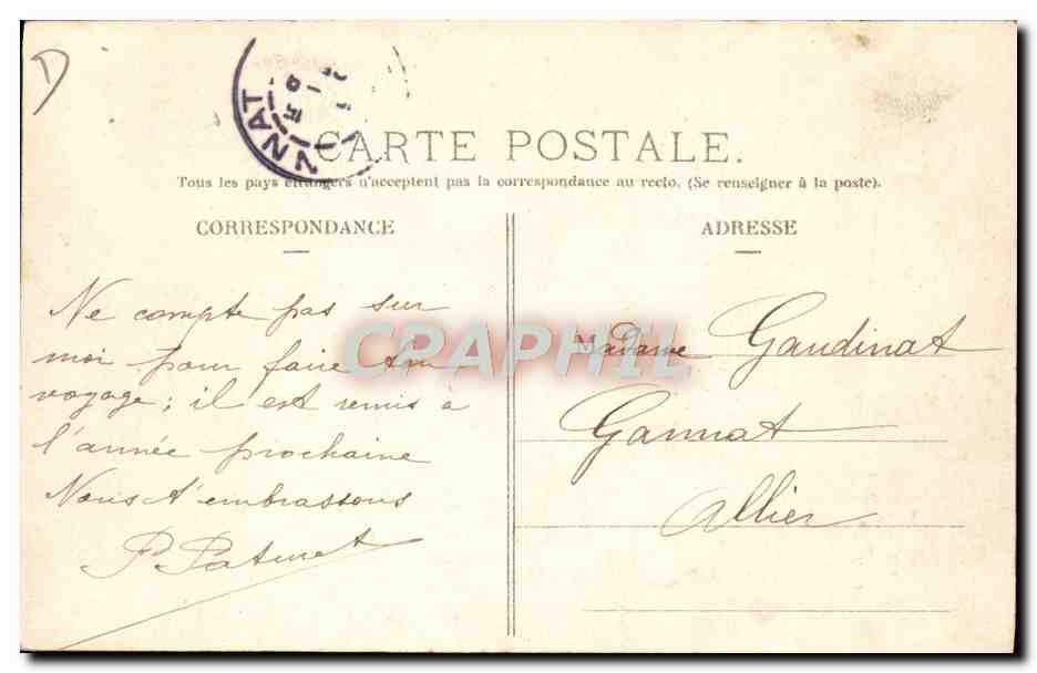 CPA Automobile CPA Automobile Coupe Gordon Bennett 5 juillet 1905 Circuit d'Auvergne Dessan capitaine Maison Darracq — Verso
