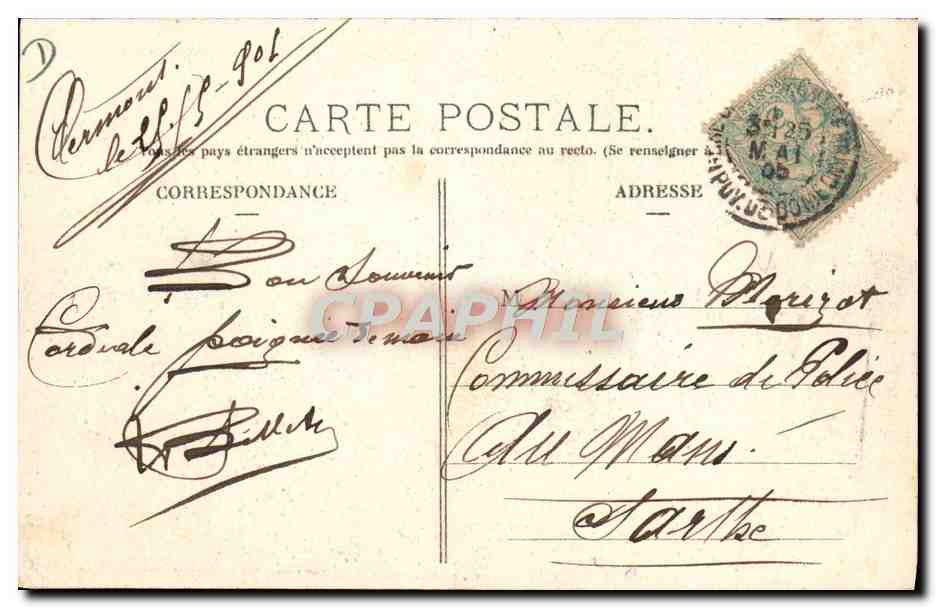 CPA Automobile CPA Automobile Coupe Gordon Bennett 5 juillet 1905 Circuit d'Auvergne Desson Capitaine de route  — Verso