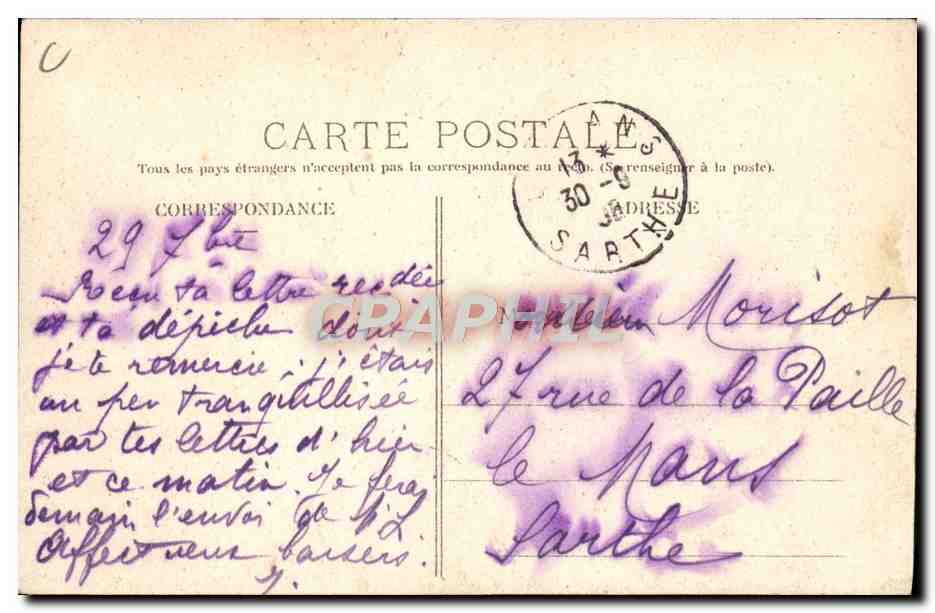 CPA Automobile CPA Automobile Coupe Gordon Bennett 5 juillet 1905 Circuit d'Auvergne Sortie du village de Nassagettes — Verso