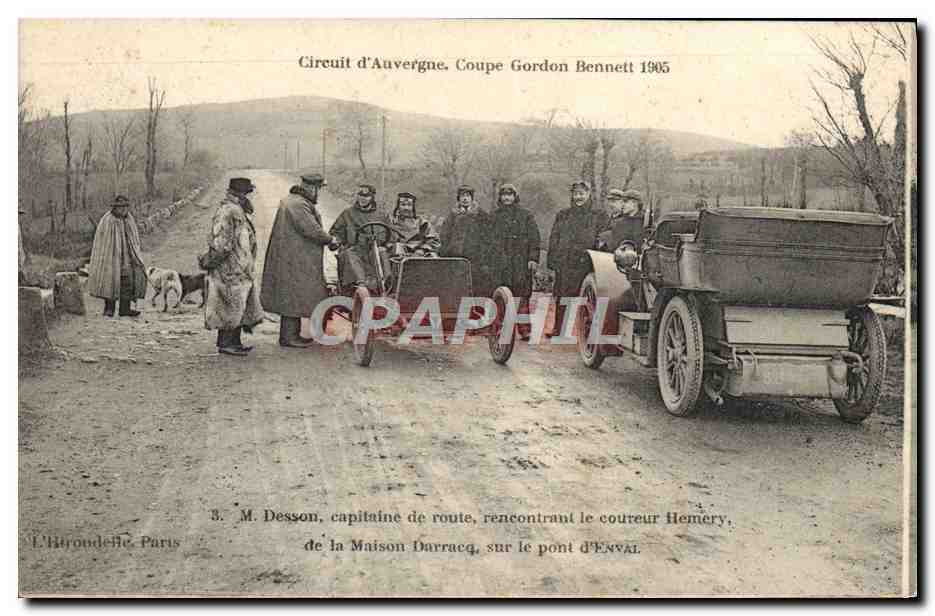 CPA Automobile CPA Automobile Coupe Gordon Bennett 5 juillet 1905 Circuit d'Auvergne Desson capitaine route Darracq
