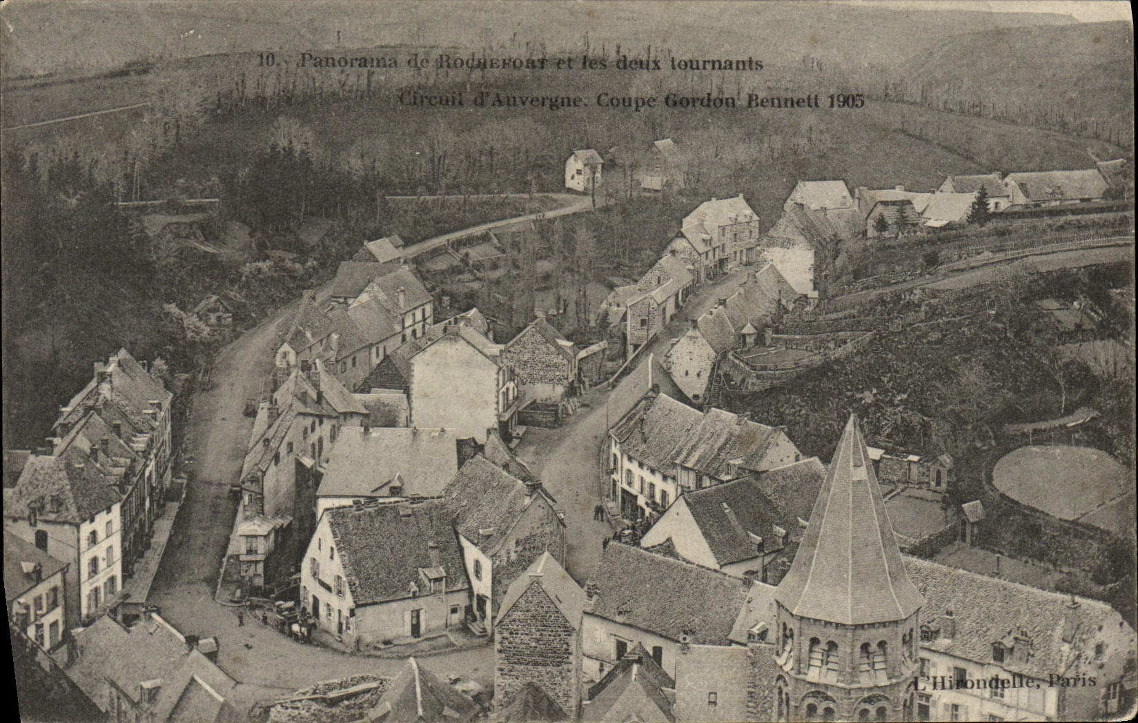 CPA Automobile CPA Automobile Coupe Gordon Bennett 5 juillet 1905 Circuit d'Auvergne Panorama de Rochefort et les deux 