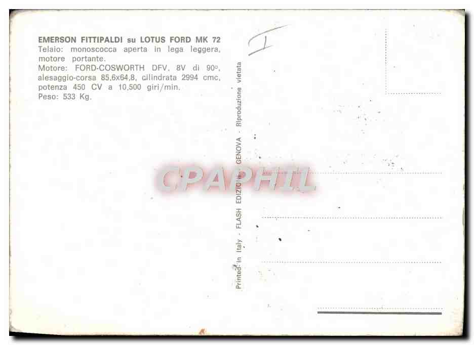 CPM Automobile Emerson Fittipaldi su Lotus Ford MK 72 — Verso