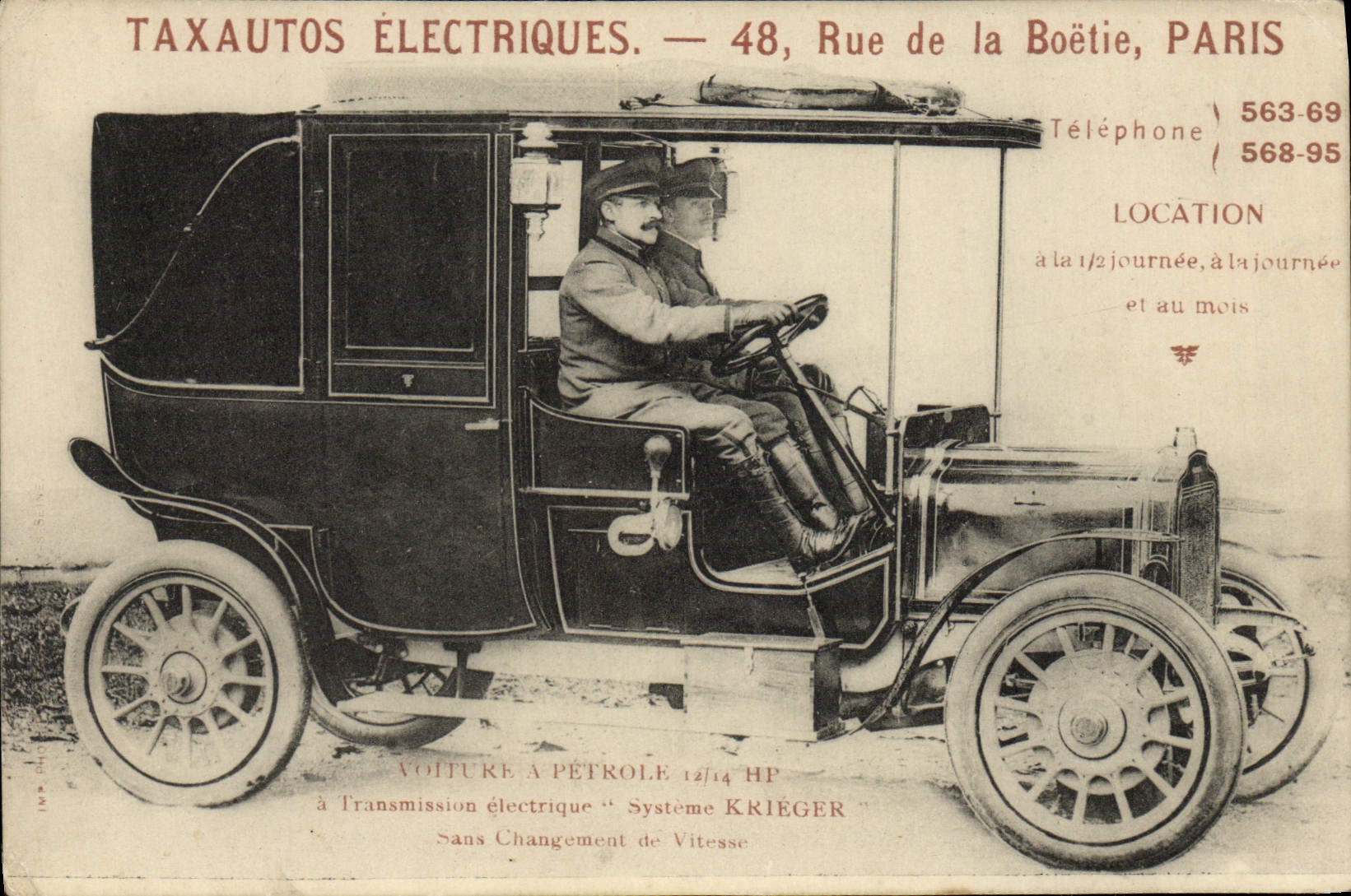 Taxi électrique à Paris — 48, Rue de la Boétie — Éditeur non identifié