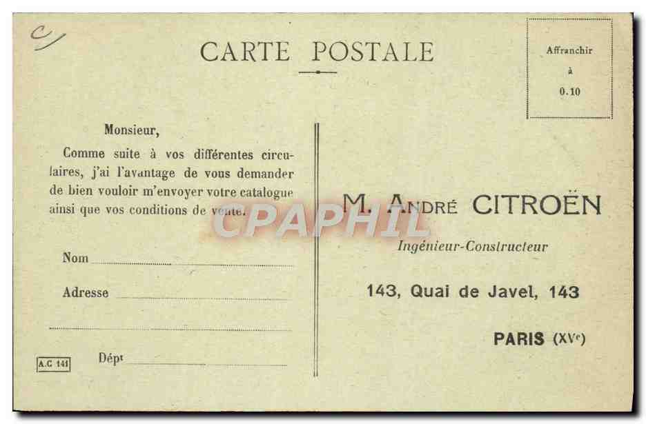 CPA Automobile Le passage d'une caravane d'automobiles Citroen  — Verso