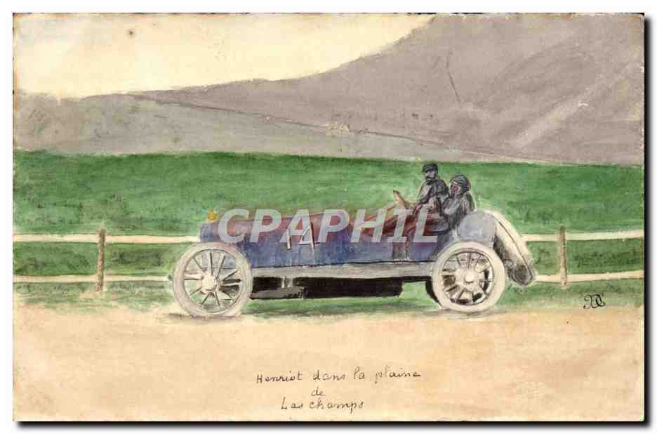 CPA Dessin a la main Automobile Circuit d'Auvergne Henriot dans la plaine de Lachamp 