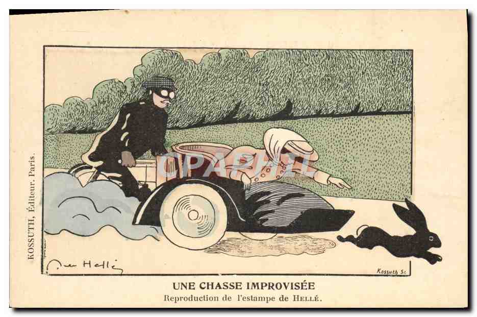 Une chasse improvisée — reproduction de l'estampe de Hellé — éditeur Kossuth, Paris
