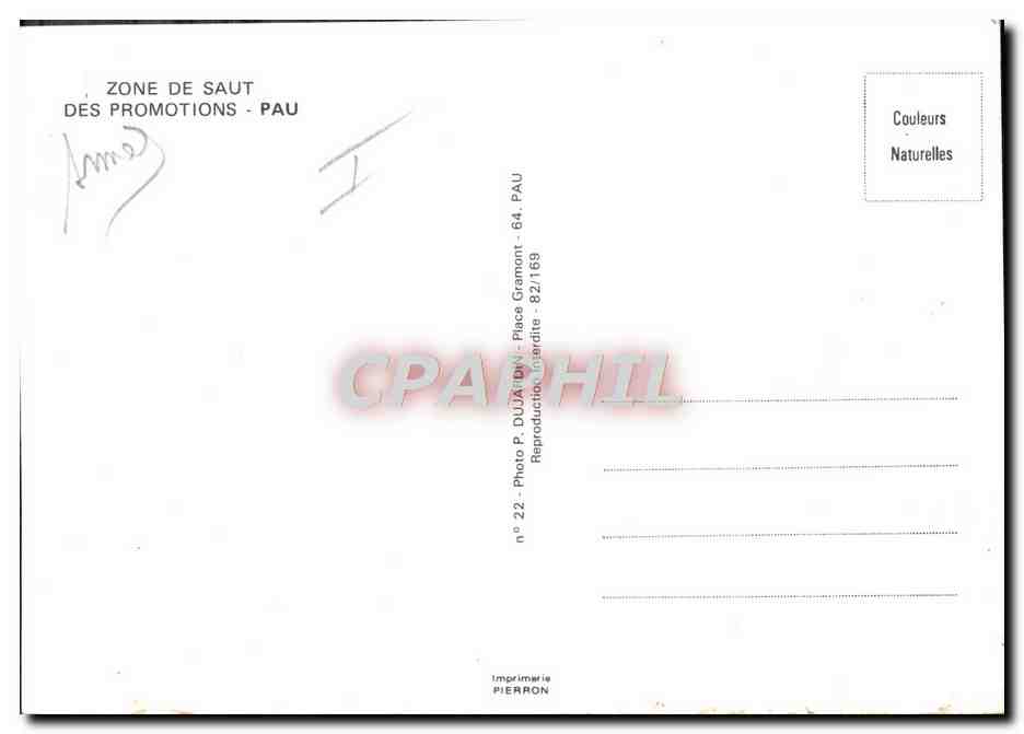 CPA Aviation Avion Parachutisme Saut de promotion Pau  — Verso