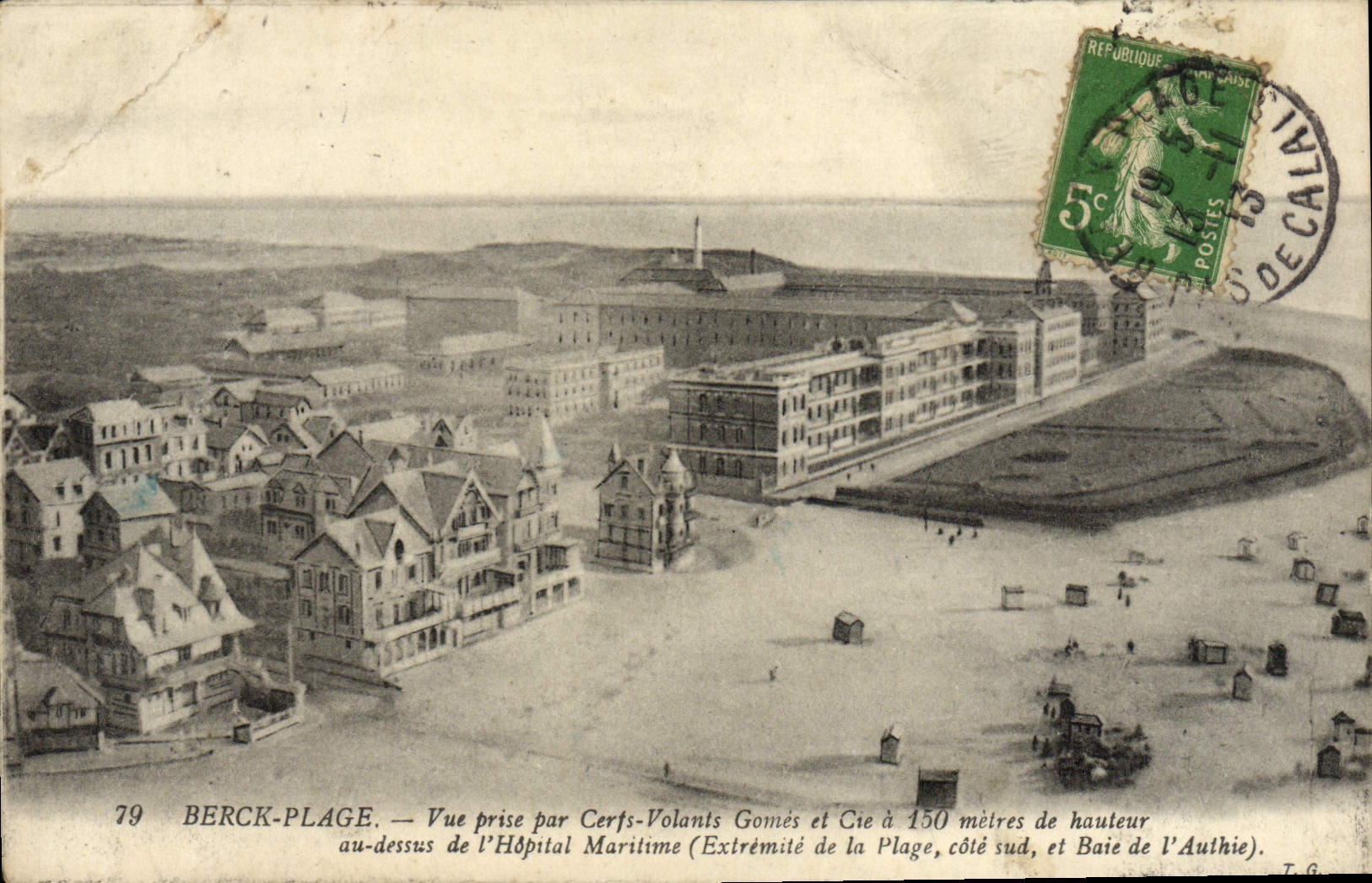 CPA Aviation Avion Berck plage vue prise par cerfs volants Gomes et Cie au dessus de l'hopital maritime 