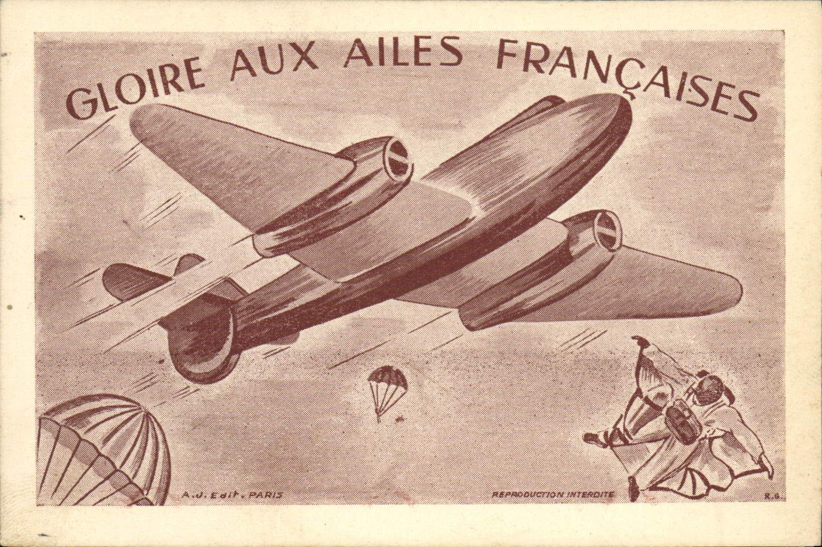 CPA Aviation Avion Gloire aux ailes francaises Parachutisme