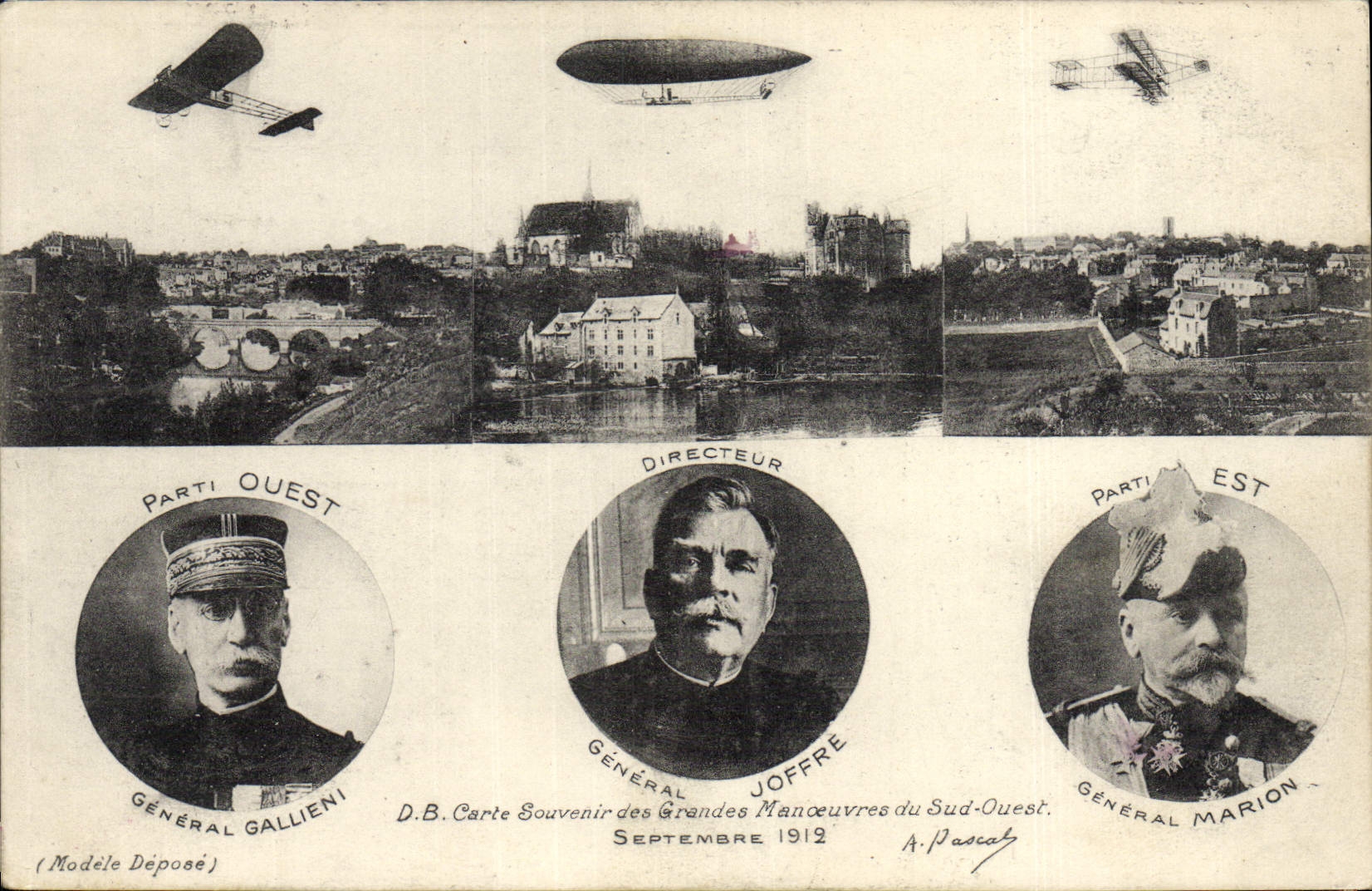 CPA Aviation Dirigeable Zeppelin General Gallieni Marion Joffre Grandes manoeuvres du Sud Ouest 