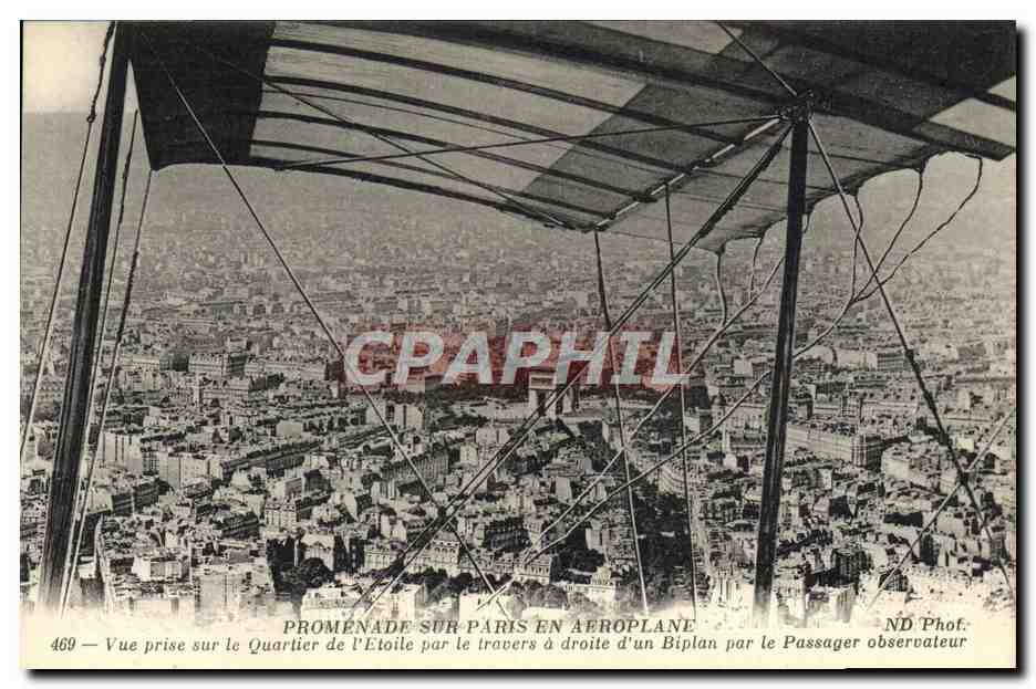 CPA Aviation Zeppelin promenade de paris en aeroplane Vue prise du quartier de l'Etoile par le travers 