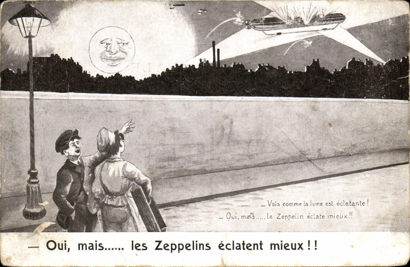 CPA Aviation Dirigeable Zeppelin Oui mais les zeppelins eclatent mieux Lune 
