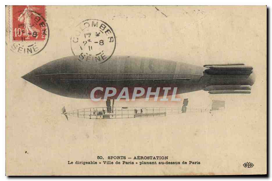 CPA Aviation Dirigeable Zeppelin Aerostation Le dirigeable Ville de Paris planant au dessus de Paris 