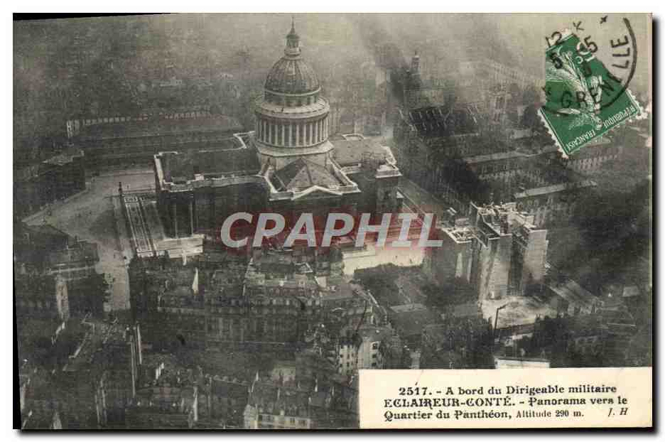 CPA Aviation Dirigeable Zeppelin A bord du dirigeable Eclaireur Conte Panorama vers le quartier du Pantheon 