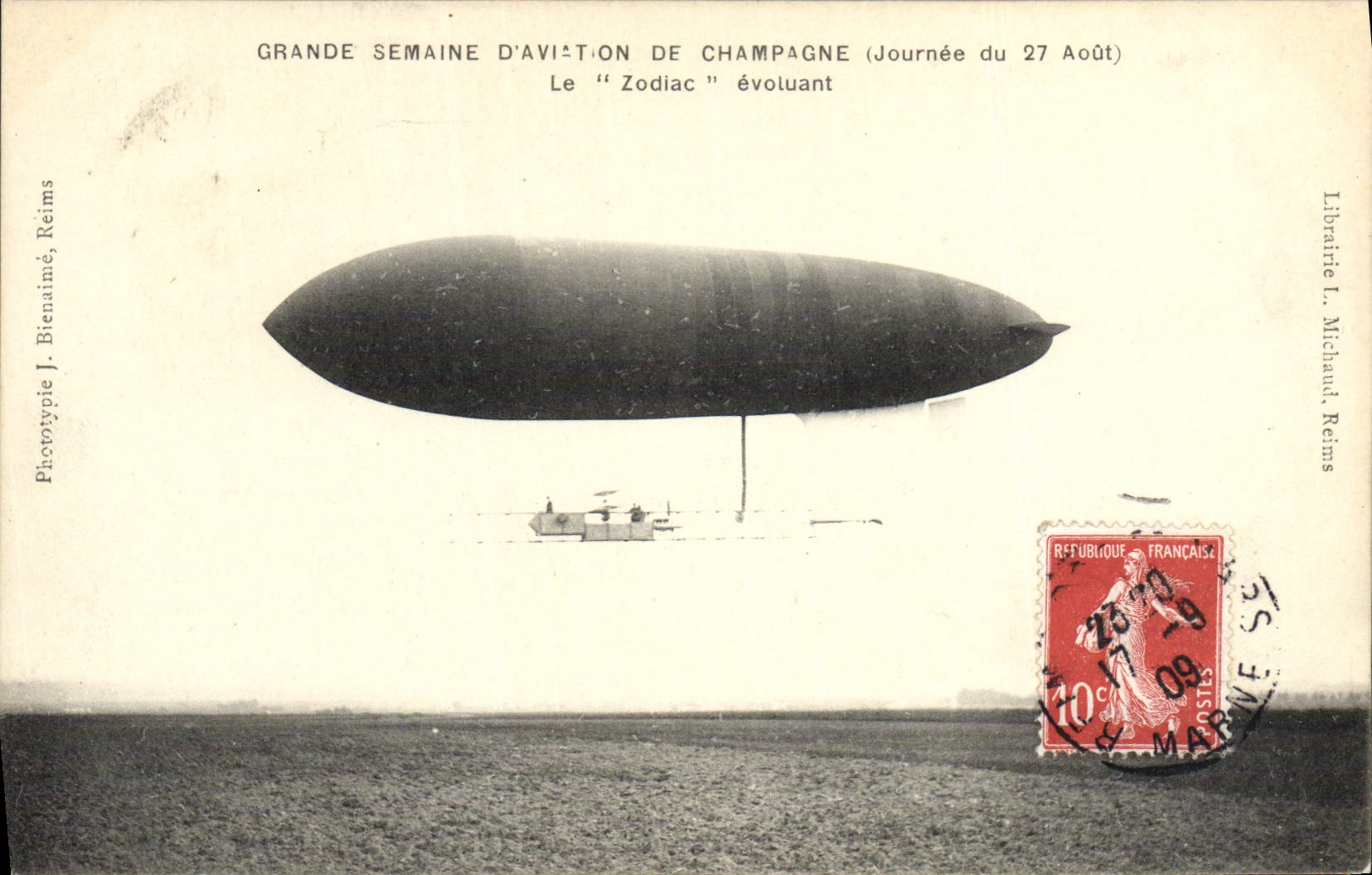 CPA Aviation Dirigeable Zeppelin Grande semaine de Champagne Le zodiac 