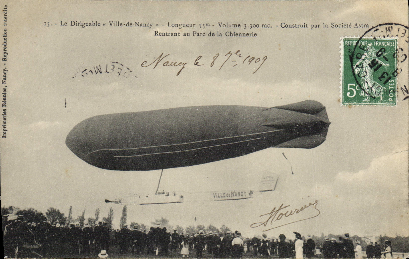 CPA Aviation Dirigeable Zeppelin Ville de Nancy Rentrant au parc de la Chienneraie Societe Astra 