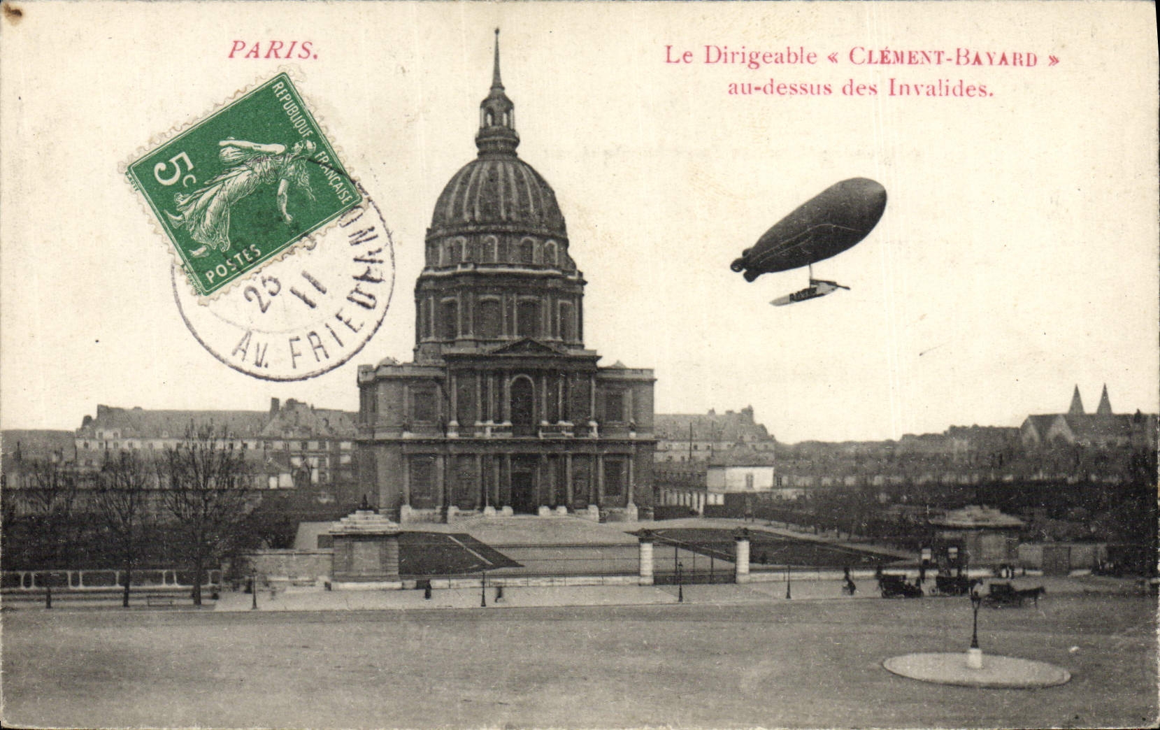 CPA Aviation Dirigeable Zeppelin Clement Bayard au dessus des Invalides 