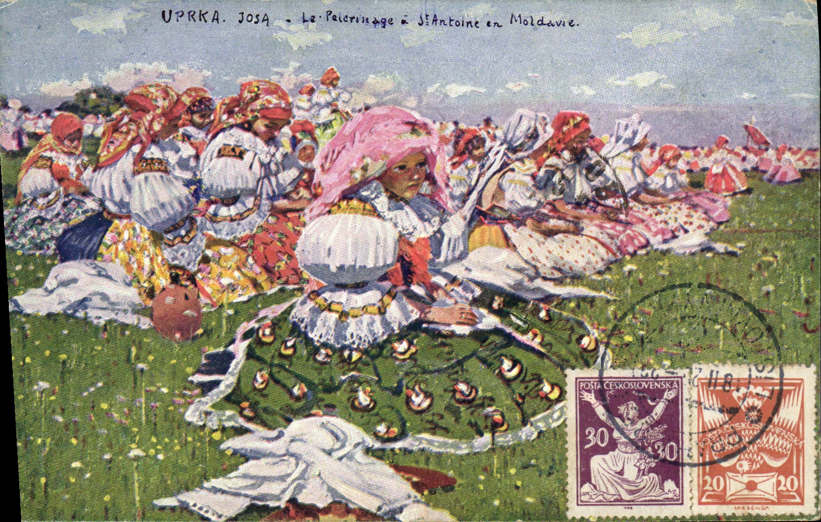 CPA Illustrateur Upkra Josa le pelerinage a St Antoine an Moldavie Roumanie 