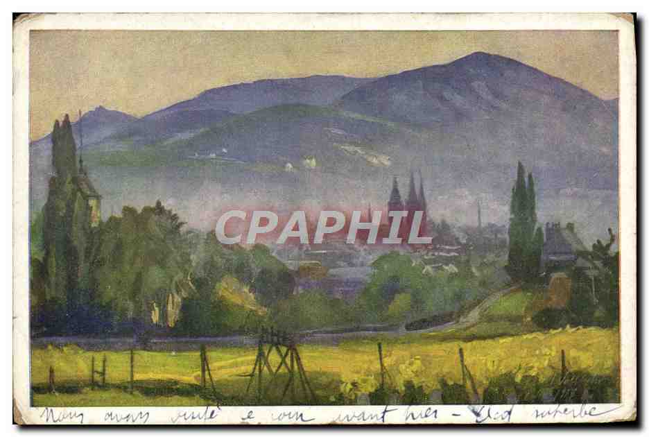 CPA Illustrateur Herbstabendblick von der Haardt auf Neustadt 