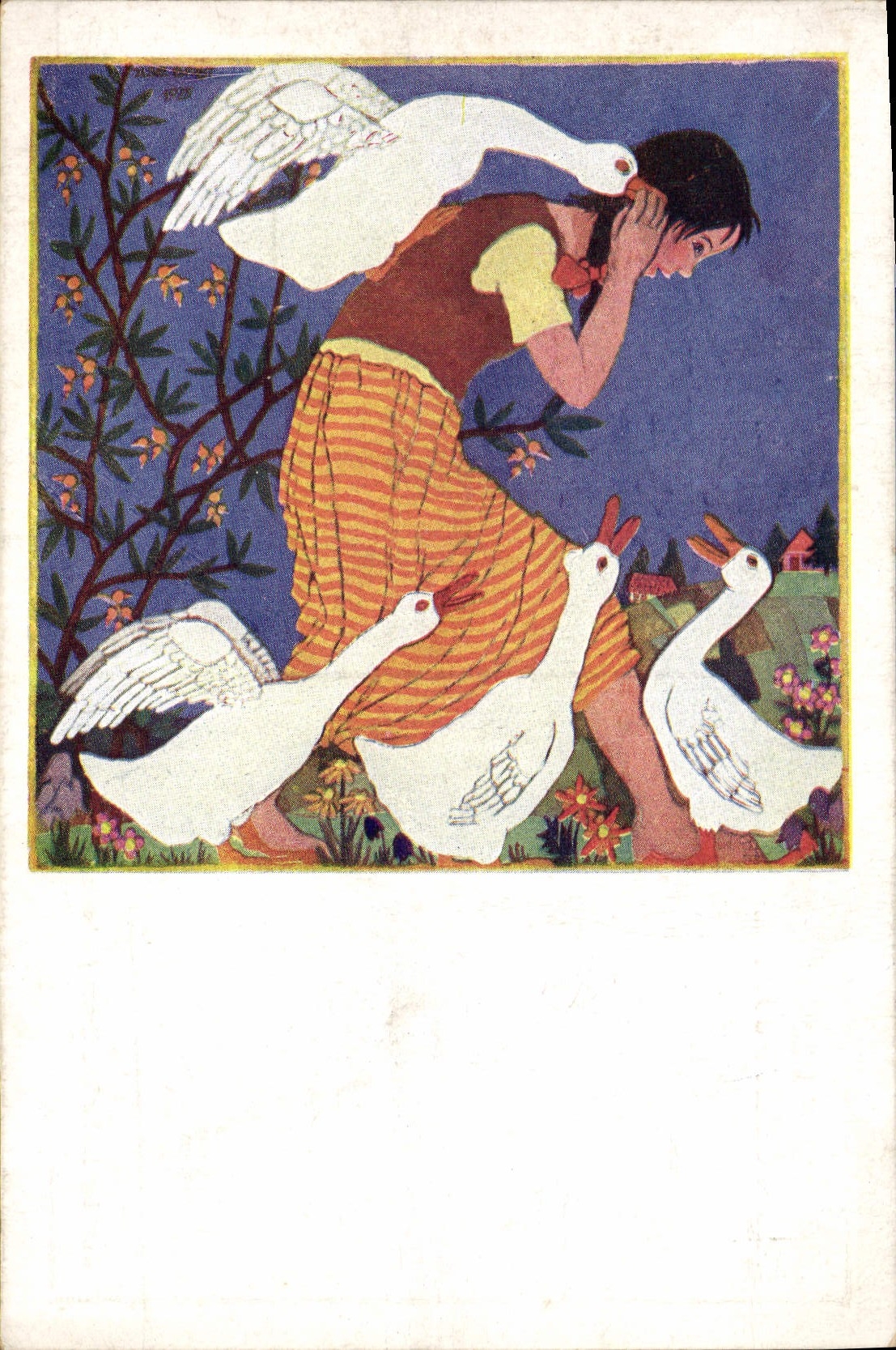 CPA Illustrateur Croix Rouge enfant Oies