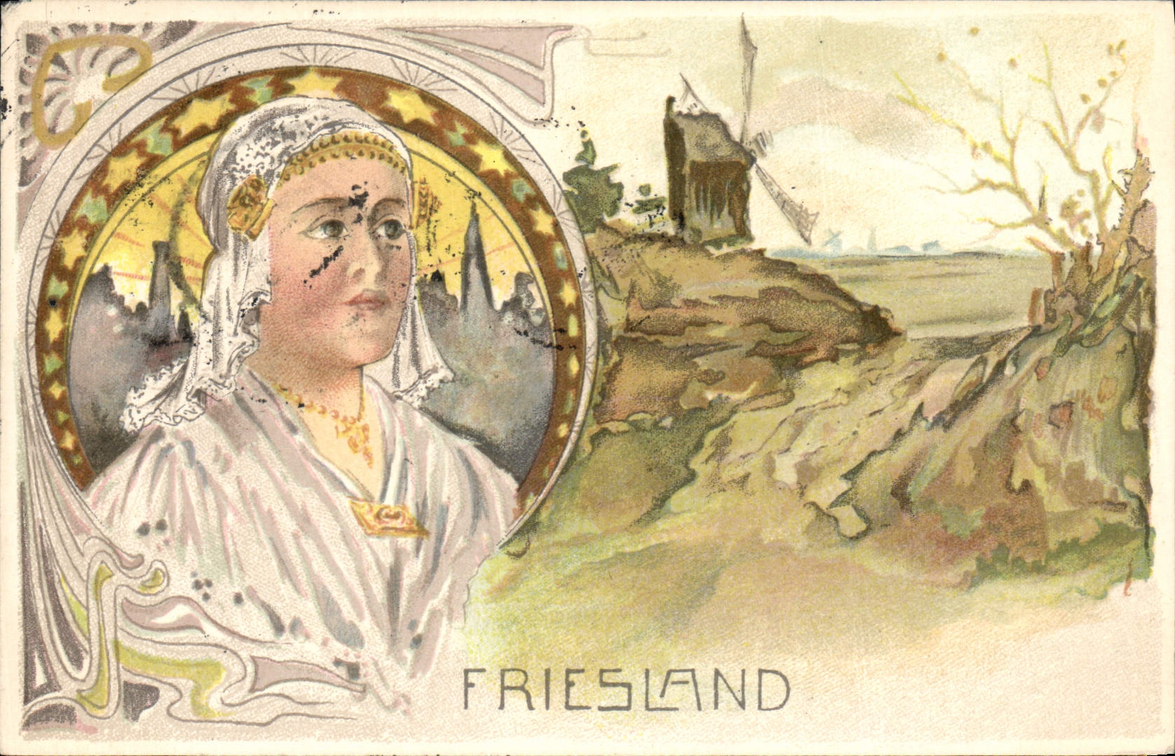 CPA Illustrateur Friesland Moulin a vent 