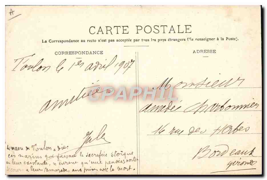 L'ÉNA pendant l'Explosion — 12 Mars 1907 — A. Bougault — Verso