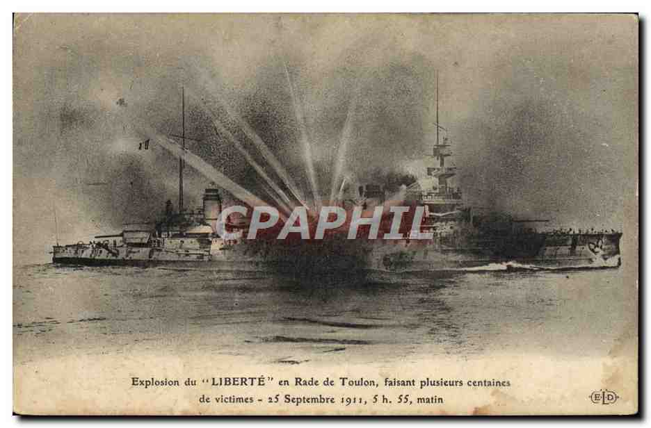 CPA Bateau Guerre Explosion du Liberte en rade de Toulon 