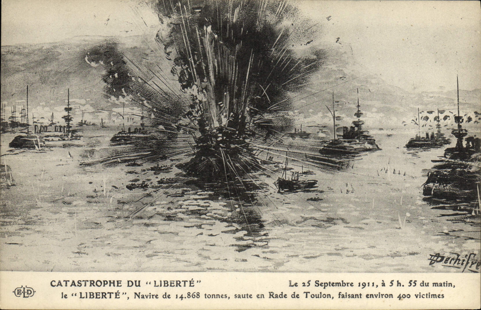 Catastrophe du "Liberté" — explosion en rade de Toulon — Éditeur E.P.D. n° 148