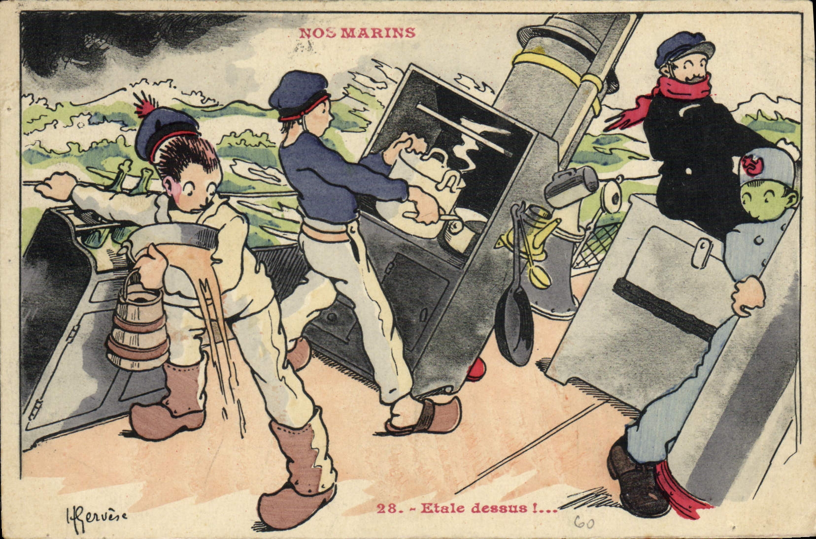 CPA Illustrateur Gervese Nos marins Etale dessus
