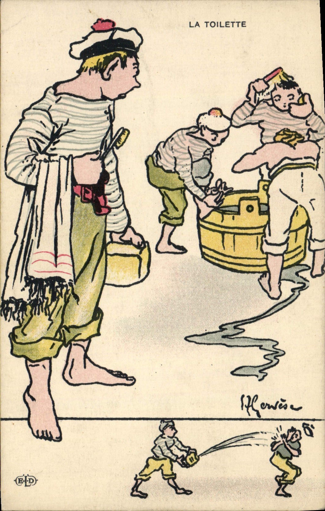 CPA Illustrateur Gervese Nos marins La toilette