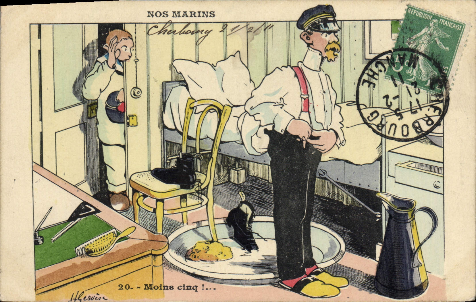 Nos marins — scène de cabine de navire — éditeur H. Herwin, n°20