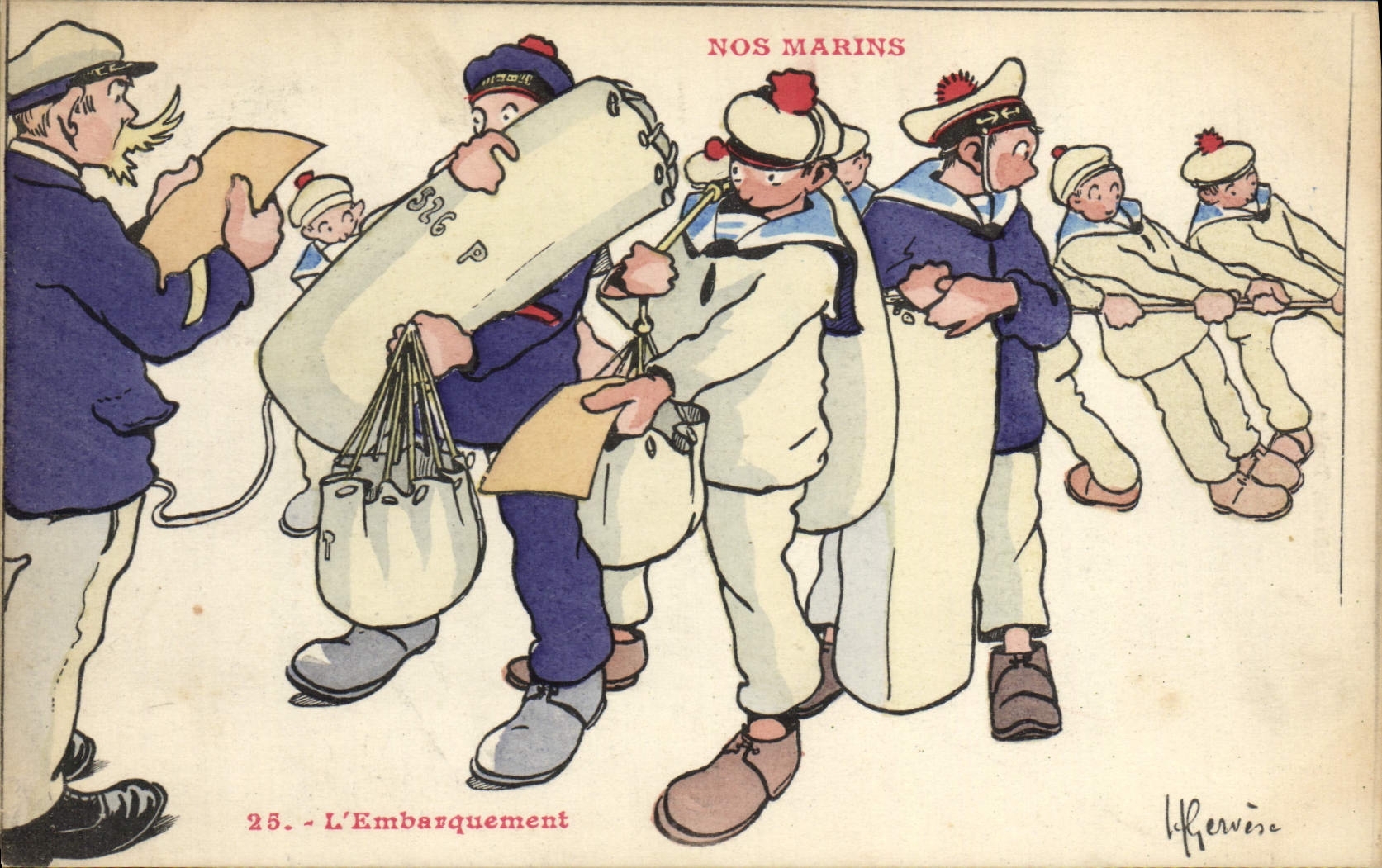 CPA Illustrateur Gervese Nos marins L'embarquement