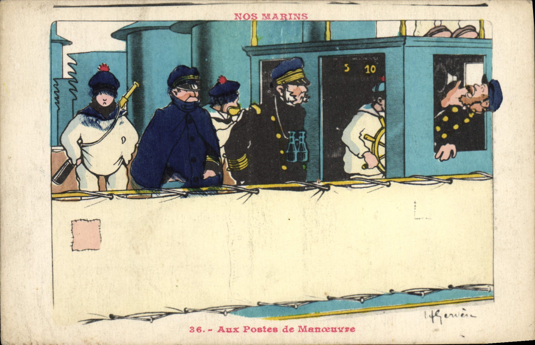 CPA Illustrateur Gervese Nos marins Aux postes de manoeuvre 